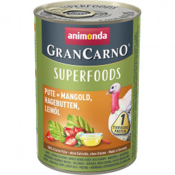 Animonda Gran Carno Superfoods влажный корм для взрослых собак c индейкой, мангольдом, шиповником и льняным маслом - 400 г (6 шт в уп)