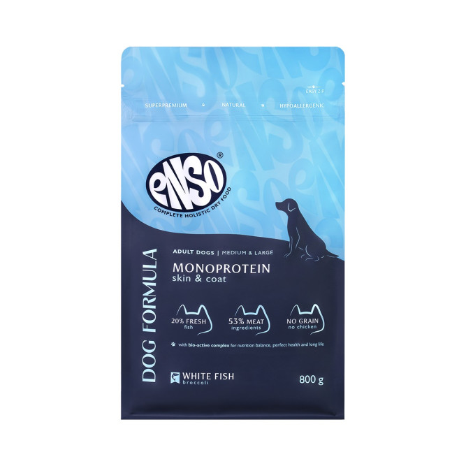 ENSO Dog Formula Monoprotein сухой корм для взрослых собак средних и крупных пород со свежей белой рыбой и добавлением брокколи - 800 г
