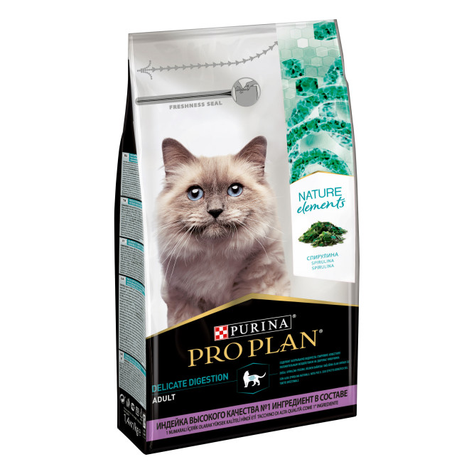 Pro Plan Adult Nature Elements Delicate Digestion сухой корм для взрослых кошек с чувствительным пищеварением, с индейкой, 1.4 кг
