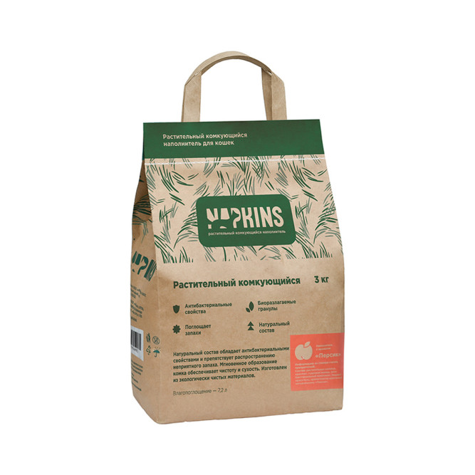 NAPKINS растительный комкующийся наполнитель для кошачьего туалета, с ароматом персик - 7,2 л (3 кг)