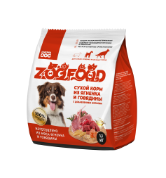 ZOOFOOD полнорационный сухой корм для собак средних и крупных пород с ягненком, говядиной и морковью - 1,1 кг