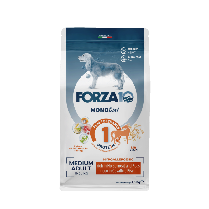 Forza10 MonoDiet Adult Medium Cavallo e Piselli сухой корм для взрослых собак средних пород с кониной и горохом - 1,5 кг