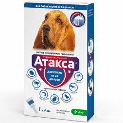 Атакса капли от блох, вшей, клещей и власоедов для собак весом более 25 кг - 1 пипетка (4 мл)