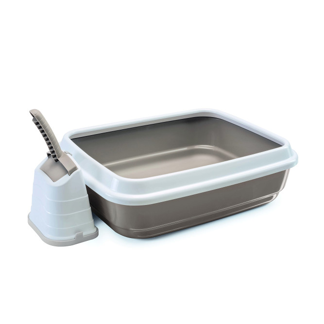 Imac Duo туалет для кошек с бортом и совком бежево-серый - 50х40х15 см.