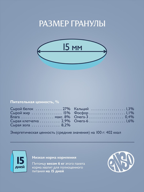 ENSO Dog Formula Monoprotein сухой корм для взрослых собак средних и крупных пород со свежей белой рыбой и добавлением брокколи - 2,5 кг