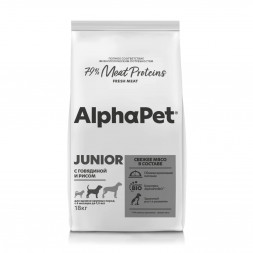 AlphaPet Superpremium сухой полнорационный корм для щенков крупных пород с 6 месяцев до 1,5 лет с говядиной и рисом - 18 кг