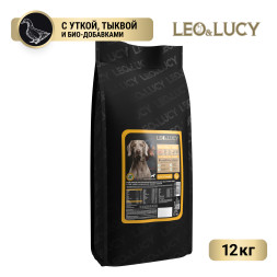 LEO&amp;LUCY сухой холистик корм для взрослых и пожилых собак крупных пород с уткой и тыквой - 12 кг