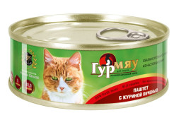 Гурмяу влажный корм для взрослых кошек паштет с куриной печенью, в консервах - 100 г х 24 шт