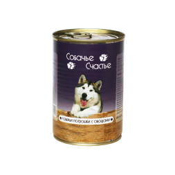 Собачье Счастье влажный корм для собак с говяжьими потрошками и овощами, в консервах - 410 г х 20 шт