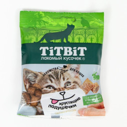 TiTBiT лакомство для кошек хрустящие подушечки с сыром и паштетом из кролика - 30 г