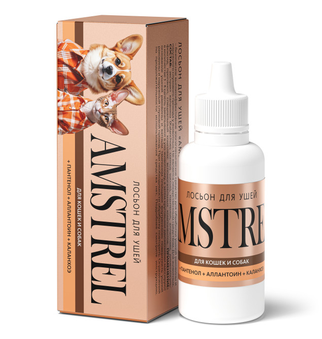 Amstrel лосьон для ушей для кошек и собак с пантенолом, аллантоином и каланхоэ - 30 мл