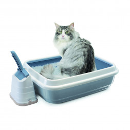 Imac Duo туалет для кошек с бортом и совком пепельно-синий - 59х40х28 см.
