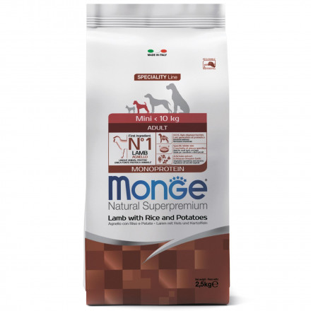 Monge Dog Speciality Mini сухой корм для взрослых собак мелких пород с ягненком, рисом и картофелем 2,5 кг