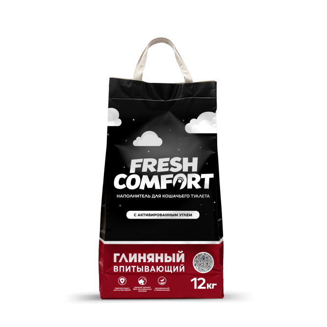 Fresh Comfort впитывающий наполнитель для кошачьего туалета с активированным углем - 12 кг