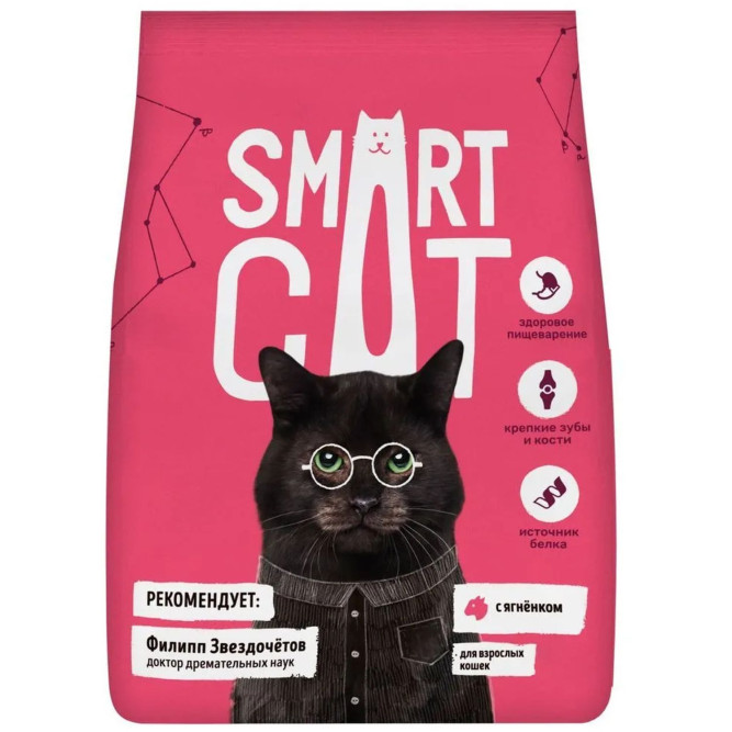 Smart Cat сухой корм для взрослых кошек с ягненком -1,4 кг