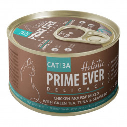 Prime Ever Delicacy мусс для взрослых кошек с цыпленком, тунцом, зеленым чаем и водорослями - 80 г