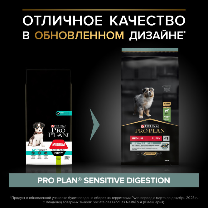 Pro Plan Sensitive Digestion сухой корм для щенков средних пород с чувствительным пищеварением, с ягненком - 12 кг
