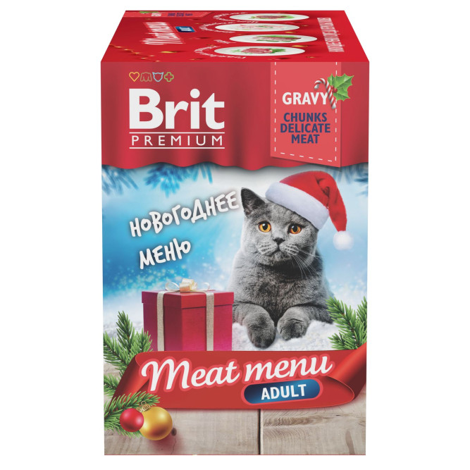 Брит Премиум Особые меню влажный корм для взрослых кошек в паучах, Мясное меню в соусе - 85 г х 14 шт
