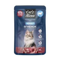 Cat`s Menu влажный корм для взрослых кошек для профилактики МКБ, кусочки в соусе с ягненком, в паучах - 85 г х 30 шт
