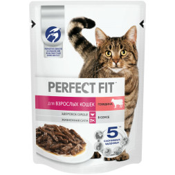 Perfect Fit влажный корм для взрослых кошек с говядиной в соусе, в паучах - 75 г х 28 шт