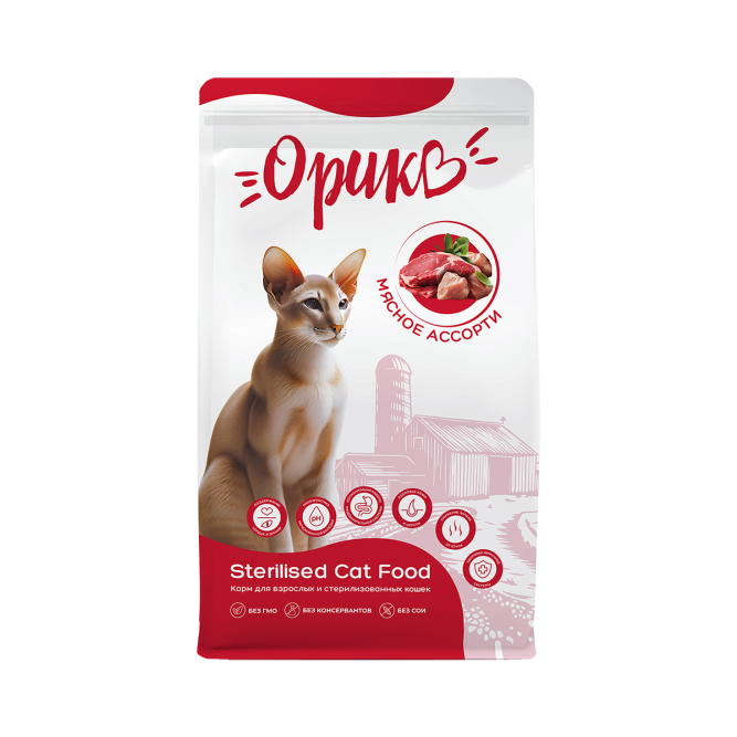 Орико сухой корм для взрослых стерилизованных кошек, мясное ассорти - 1,5 кг