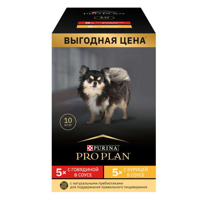 Pro Plan MIX набор паучей для взрослых собак мелких пород с говядиной; с курицей - 85 г х 10 шт