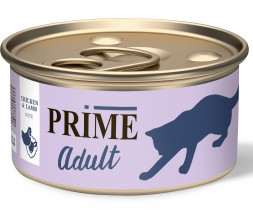 Prime влажный корм для взрослых кошек паштет с курицей и ягненком, в консервах - 75 г х 24 шт