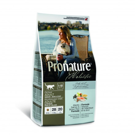 Pronature Holistic сухой корм для взрослых кошек для кожи и шерсти с лососем и коричневым рисом - 2,72 кг