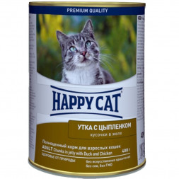 Happy Cat Adult влажный корм для врослых кошек с уткой и цыпленком в консервах - 400 г (24 шт в уп)