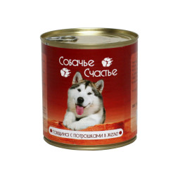 Собачье Счастье влажный корм для собак с говядиной и потрошками в желе, в консервах - 750 г х 12 шт