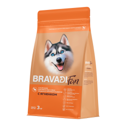 Bravadi Fan сухой корм для взрослых собак средних и крупных пород с ягненком - 3 кг