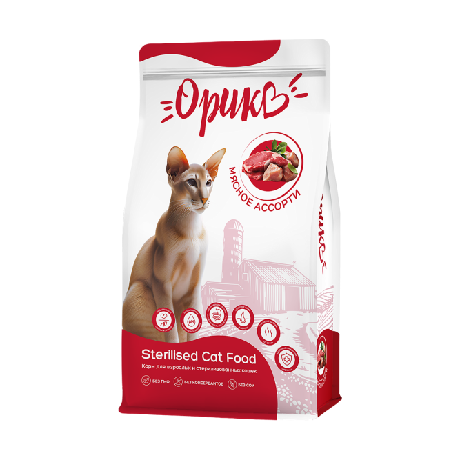 Орико сухой корм для взрослых стерилизованных кошек, мясное ассорти - 10 кг