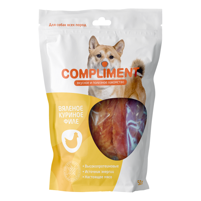Compliment лакомство для собак всех пород Вяленое куриное филе - 50 г