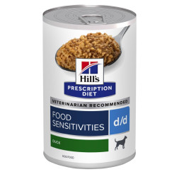 Hills Prescription Diet d/d Food Sensitivities диетический влажный корм для собак при лечении прищевых аллергий, с уткой, в консервах - 370  г х 12 шт