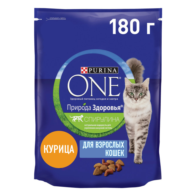 Purina One Природа Здоровья сухой корм для взрослых кошек с курицей - 180 г