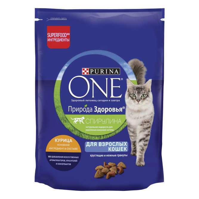 Purina One Природа Здоровья сухой корм для взрослых кошек с курицей - 180 г