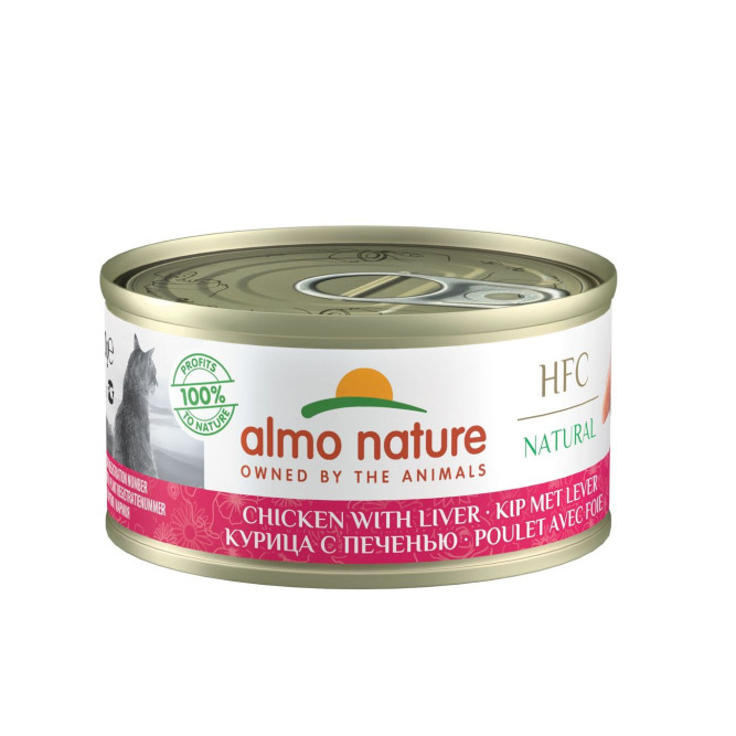Almo Nature HFC Natural Natural Chicken and Liver консервированный корм для взрослых кошек с цельными кусочками курицы и печенью, в бульоне - 70 г х 24 шт