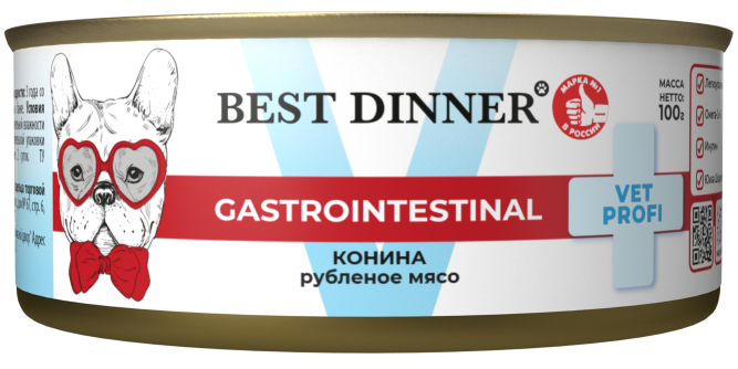 Best Dinner Exclusive Gastro Intestinal консервы для собак при проблемах пищеварения с кониной - 100 г х 12 шт