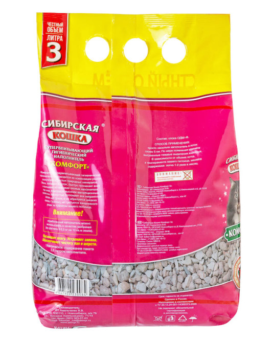 Сибирская Кошка "Комфорт" впитывающий наполнитель для кошачьего туалета - 3 л
