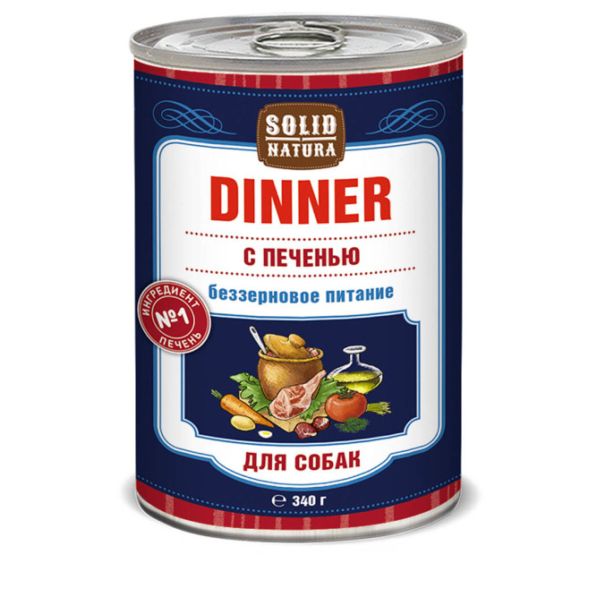 Solid Natura Dinner влажный корм для взрослых собак с печенью, в консервах - 340 г х 12 шт