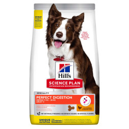 Hills Science Plan Perfect Digestion сухой корм для собак средних пород для поддержания здоровья пищеварения и питания микробиома, с курицей и коричневым рисом - 14 кг