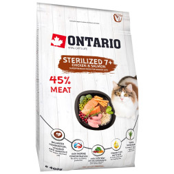 Ontario Cat Sterilised 7+ сухой корм для пожилых стерилизованных кошек и кастрированных котов, с курицей - 400 г