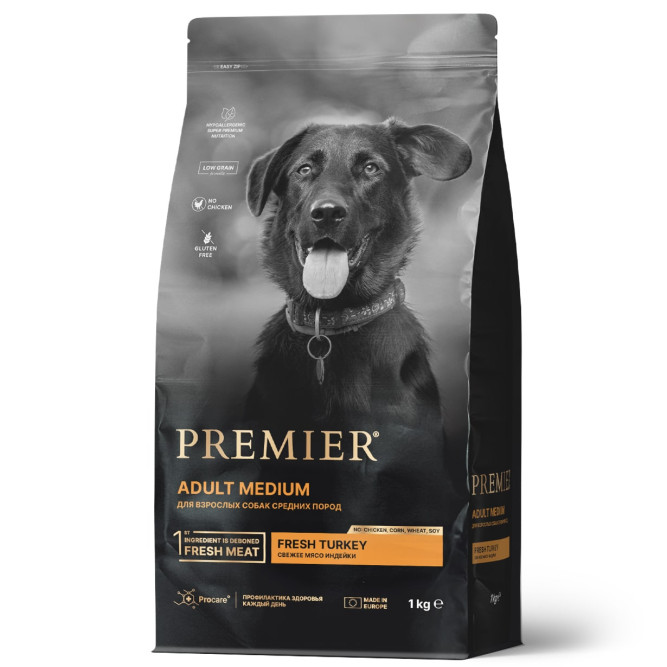 Premier Dog Turkey Adult Medium сухой корм для собак средний пород, свежее мясо индейки - 1 кг