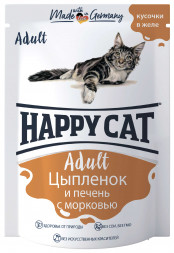 Happy Cat Adult влажный корм для врослых кошек с цыпленком и печенью в паучах - 100 г (22 шт в уп)