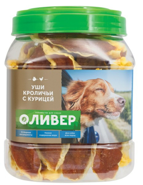 Оливер лакомство для собак всех пород уши кроличьи с курицей - 750 г