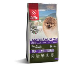 Blitz Holisitic Adult Small Breeds сухой беззерновой корм для взрослых собак мелких пород, с ягненком и лососем - 500 г