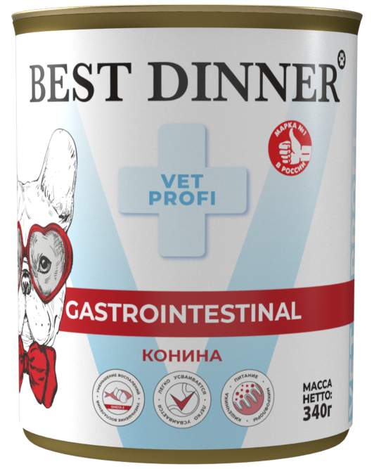 Best Dinner Exclusive Gastro Intestinal консервы для собак при проблемах пищеварения с кониной - 340 г х 6 шт