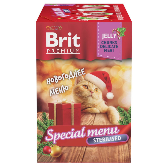 Брит Премиум Особые меню влажный корм для взрослых стерилизованных кошек в паучах, Особое меню в желе - 85 г х 14 шт