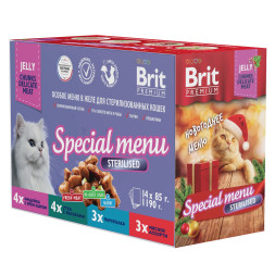Brit Premium Особые меню влажный корм для взрослых стерилизованных кошек в паучах, Особое меню в желе - 85 г х 14 шт