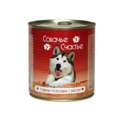 Собачье Счастье влажный корм для собак с говяжьими потрошками и рисом, в консервах - 750 г х 12 шт